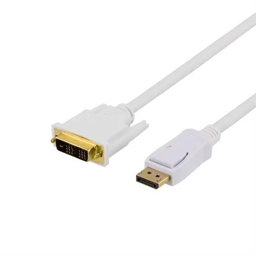 Deltaco DisplayPort &ndash; DVI-D -kaapeli, Single, 1 m, Valkoinen