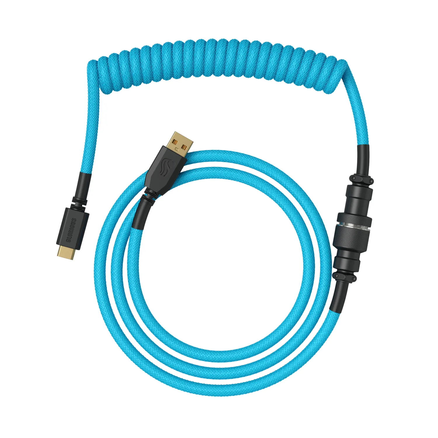 Glorious GMMK Coiled USB-A - USB-C -kaapeli, 1.4m, Electric Blue