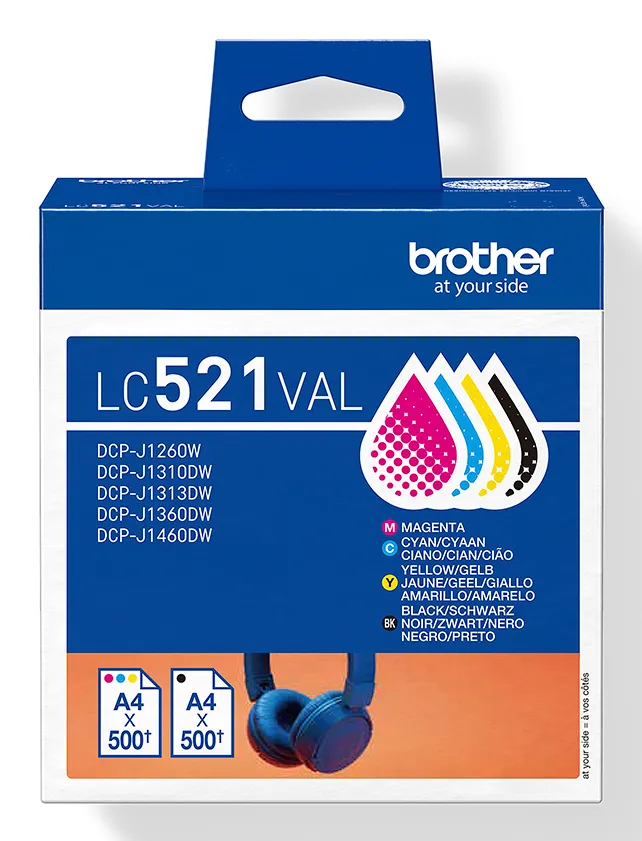 Brother LC521VAL-mustekasettipakkaus, musta, syaani, magenta, keltainen, 4 kpl