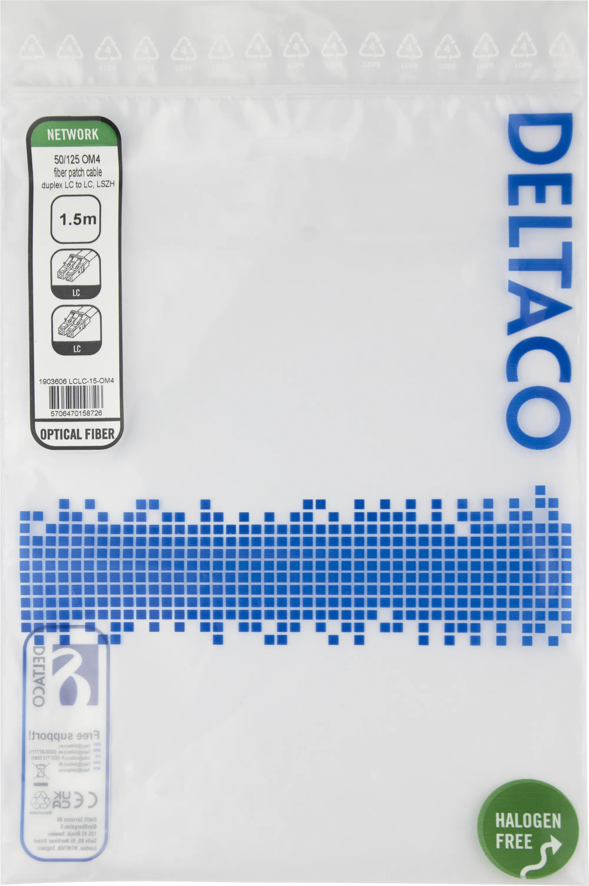 Deltaco OM4 LSZH LC-LC 1.5m fiberkabel, rosa