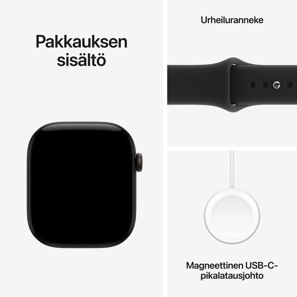 Apple Watch Series 12 (GPS) 46 mm aluminiumboett svart med sportband svart, M/L