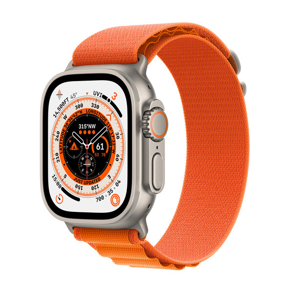 Apple Watch Ultra GPS + Cellular, 49mm Titanium Case, Alpine Loop, Orange (Small)