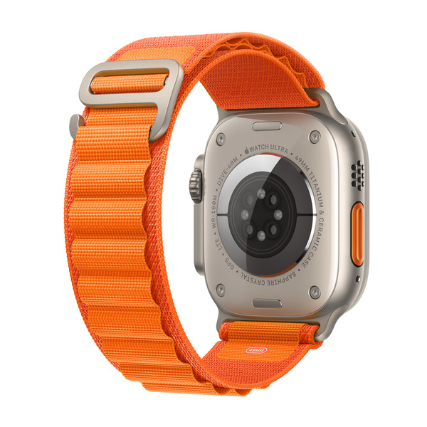 Apple Watch Ultra GPS + Cellular, 49mm Titanium Case, Alpine Loop, Orange (Small)