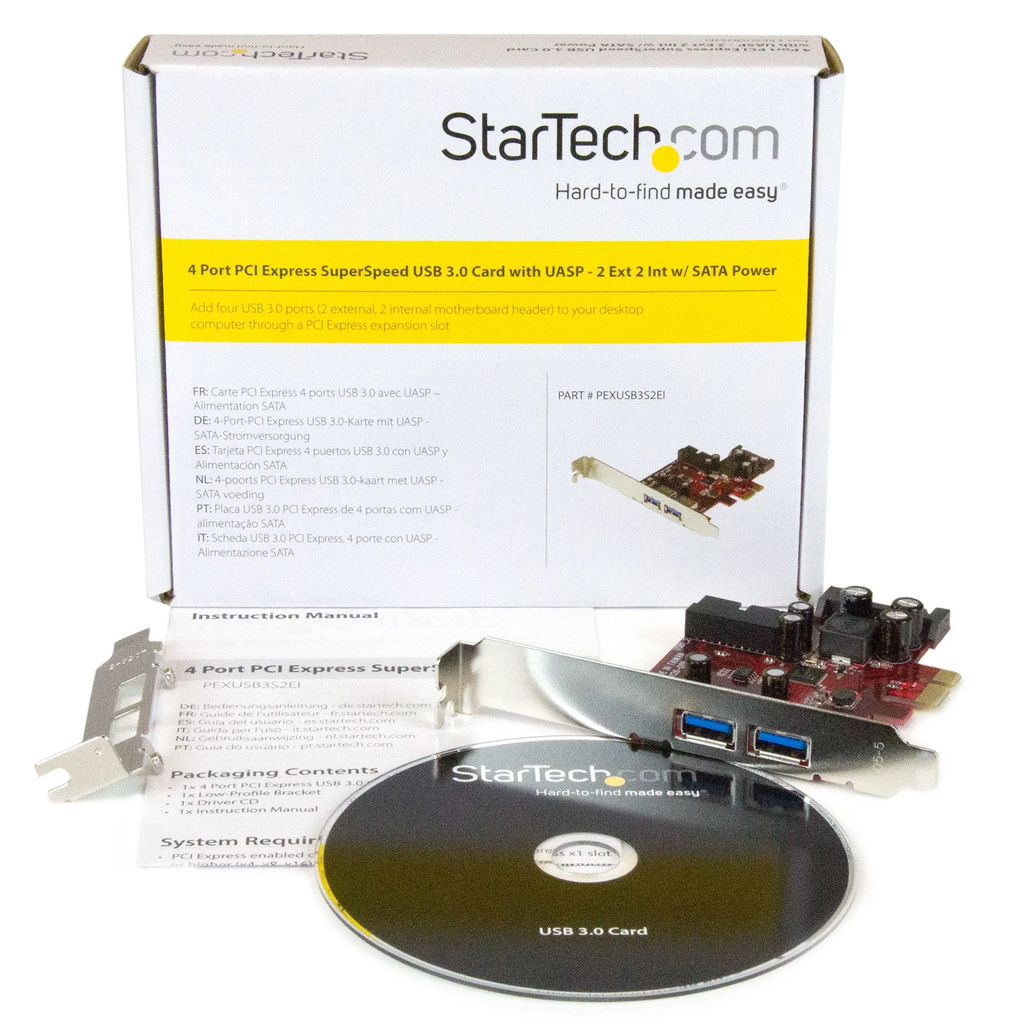 StarTech.com PEXUSB3S2EI USB 3.2 Gen 1 -laajennuskortti PCI Express 2.0 x1 4 porttia (2 ulkoista, 2 sis&auml;ist&auml;) SATA-virta UASP