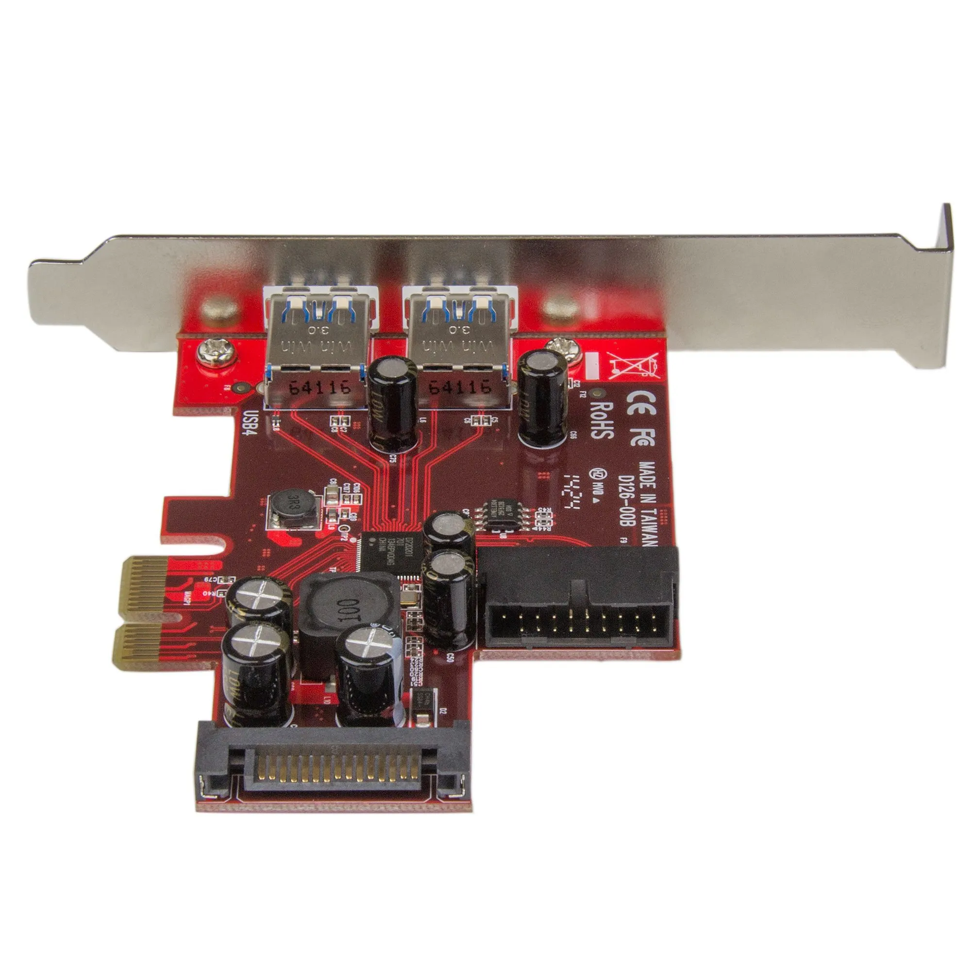 StarTech.com PEXUSB3S2EI USB 3.2 Gen 1 -laajennuskortti PCI Express 2.0 x1 4 porttia (2 ulkoista, 2 sis&auml;ist&auml;) SATA-virta UASP