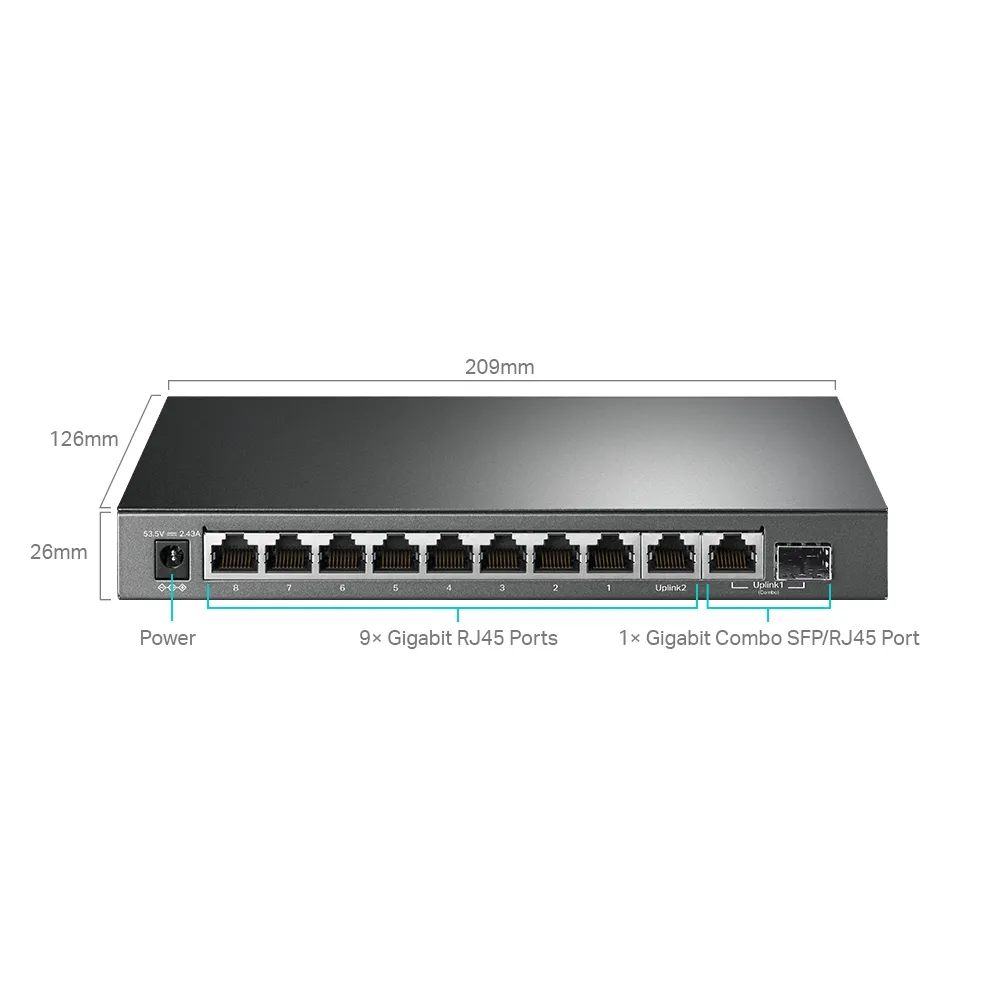 TP-LINK TL-SG1210MPE PoE+ Easy Smart Switch 8x 10/100/1000Mbps + 1x GE Combo SFP + 2x GE Non-PoE RJ45 123W budget VLAN QoS IGMP Sn