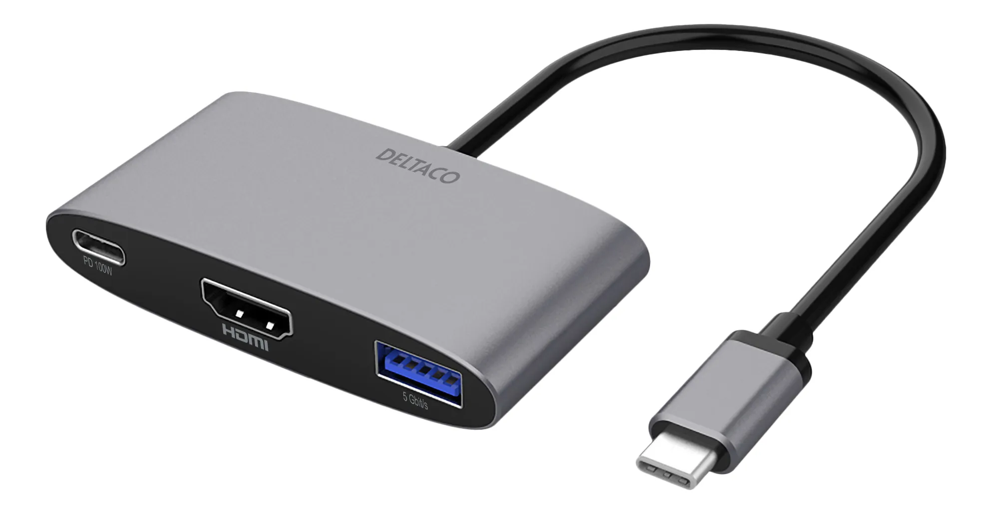 Deltaco USB-C - HDMI/USB-A, 100W - adapter