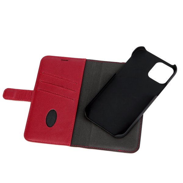 Essentials iPhone 12/12 Pro, Leather Wallet, Detachable, Red