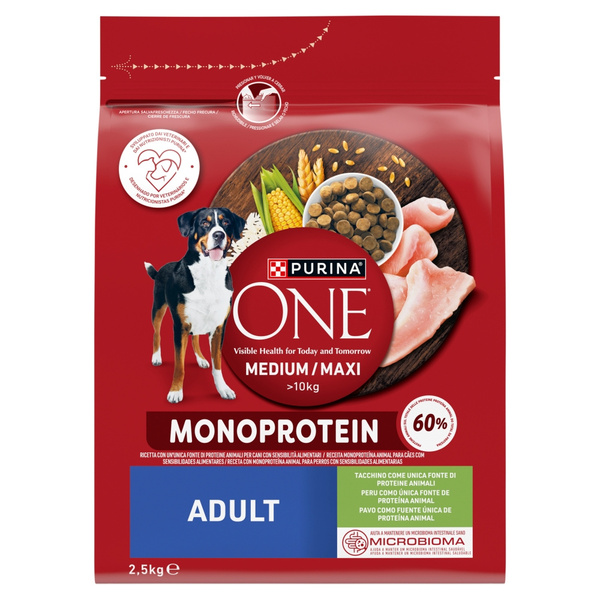 Purina ONE Adult Medium/Maxi Monoprotein Rich in Turkey, Koiran kuivaruoka, Sensitive, 2,5 kg
