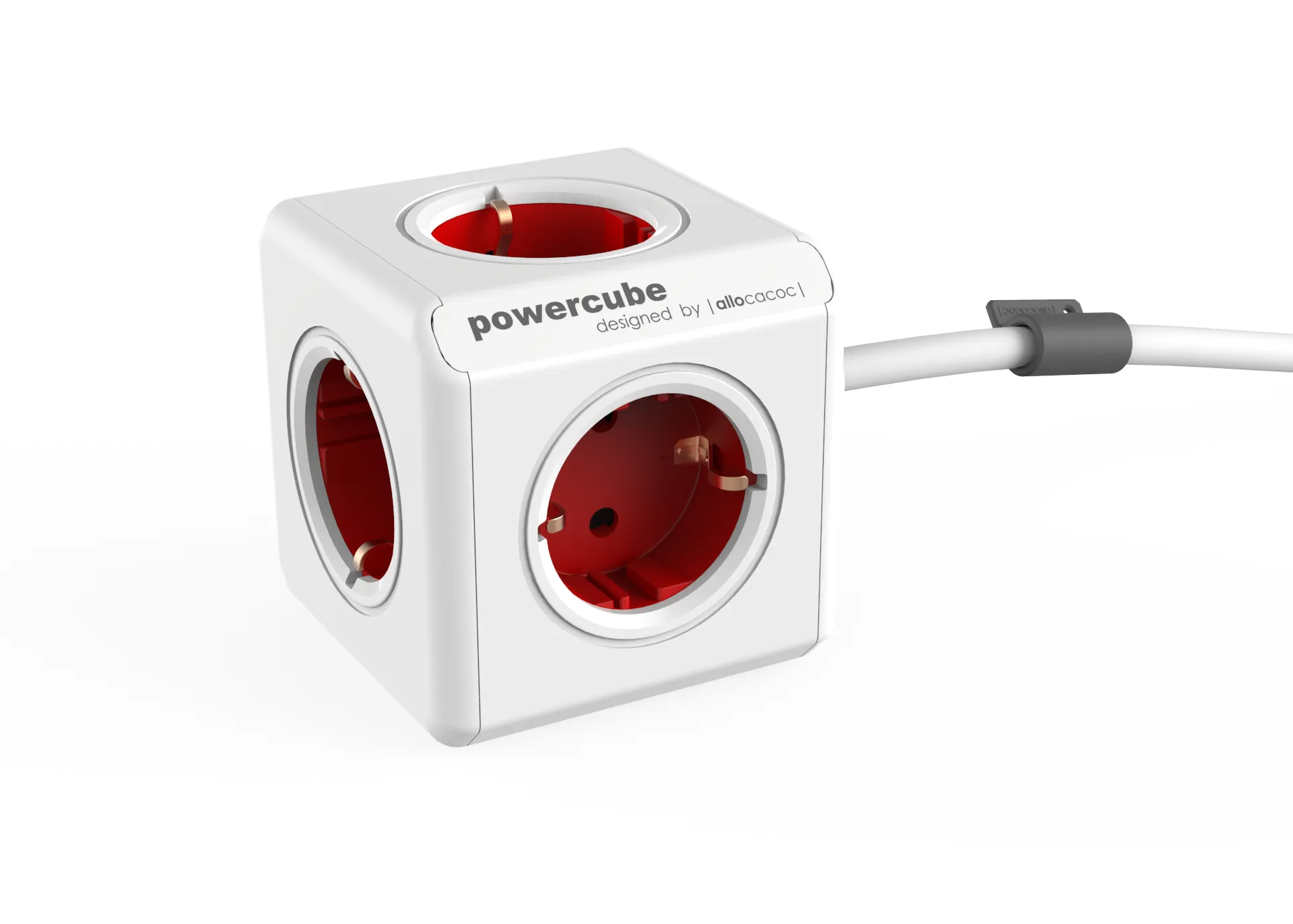 Allocacoc PowerCube Extended, 5-way Power Strip, 1.5m, red/white