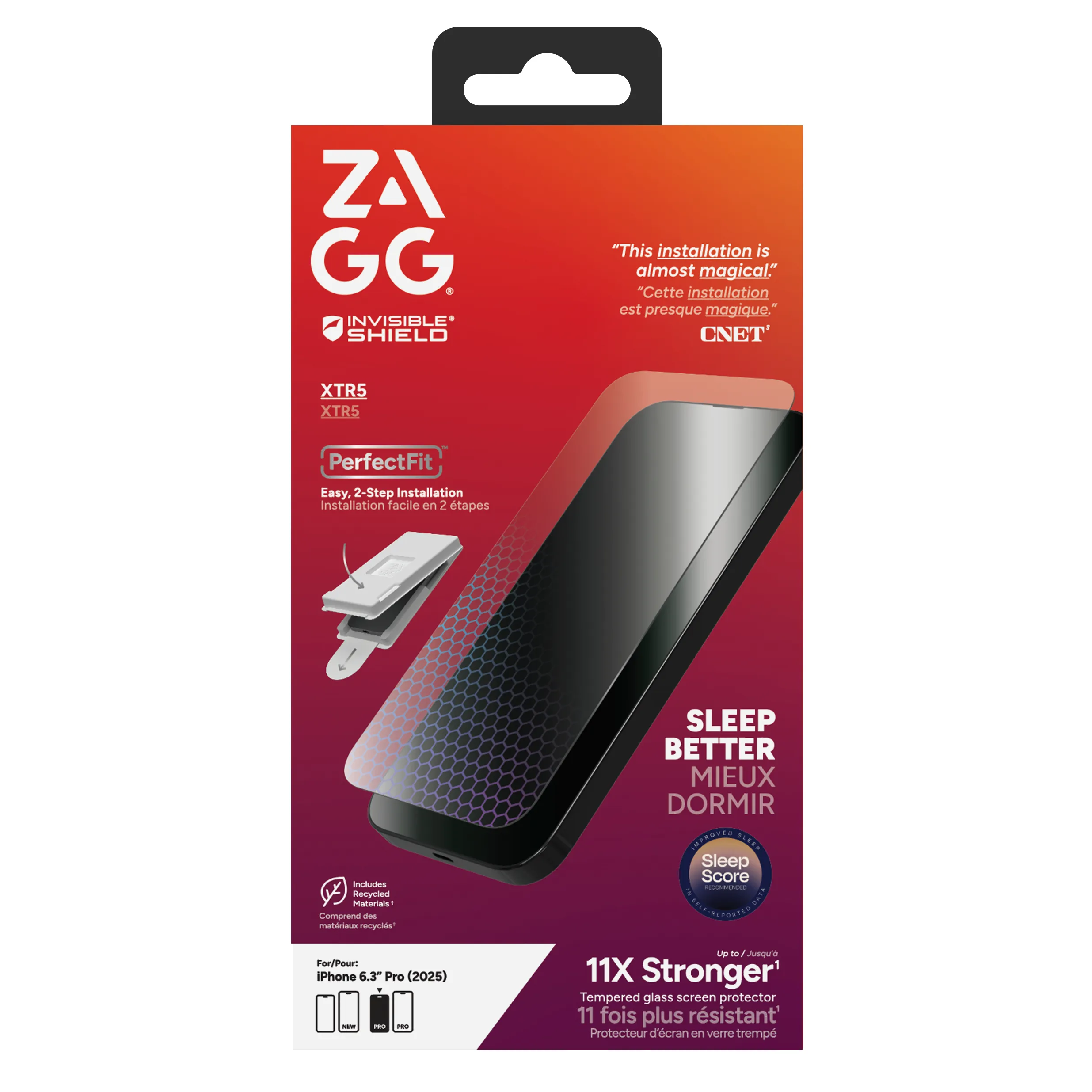 ZAGG InvisibleShield Glass XTR5 skärmskydd för iPhone 17 Pro, med applikator