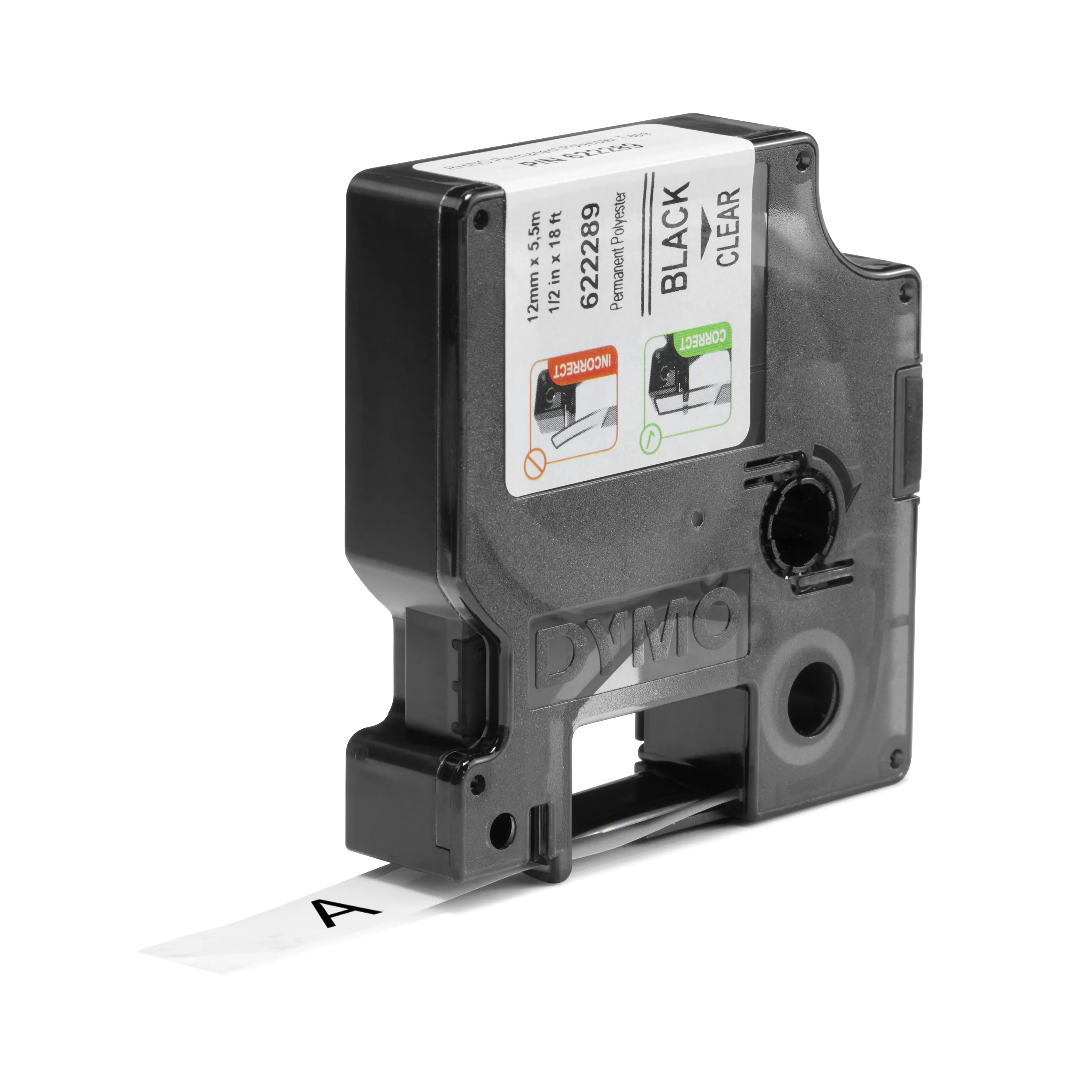 DYMO Rhino Prof, polyestertejp, 12mm, svart text  trans tejp, 5,5m