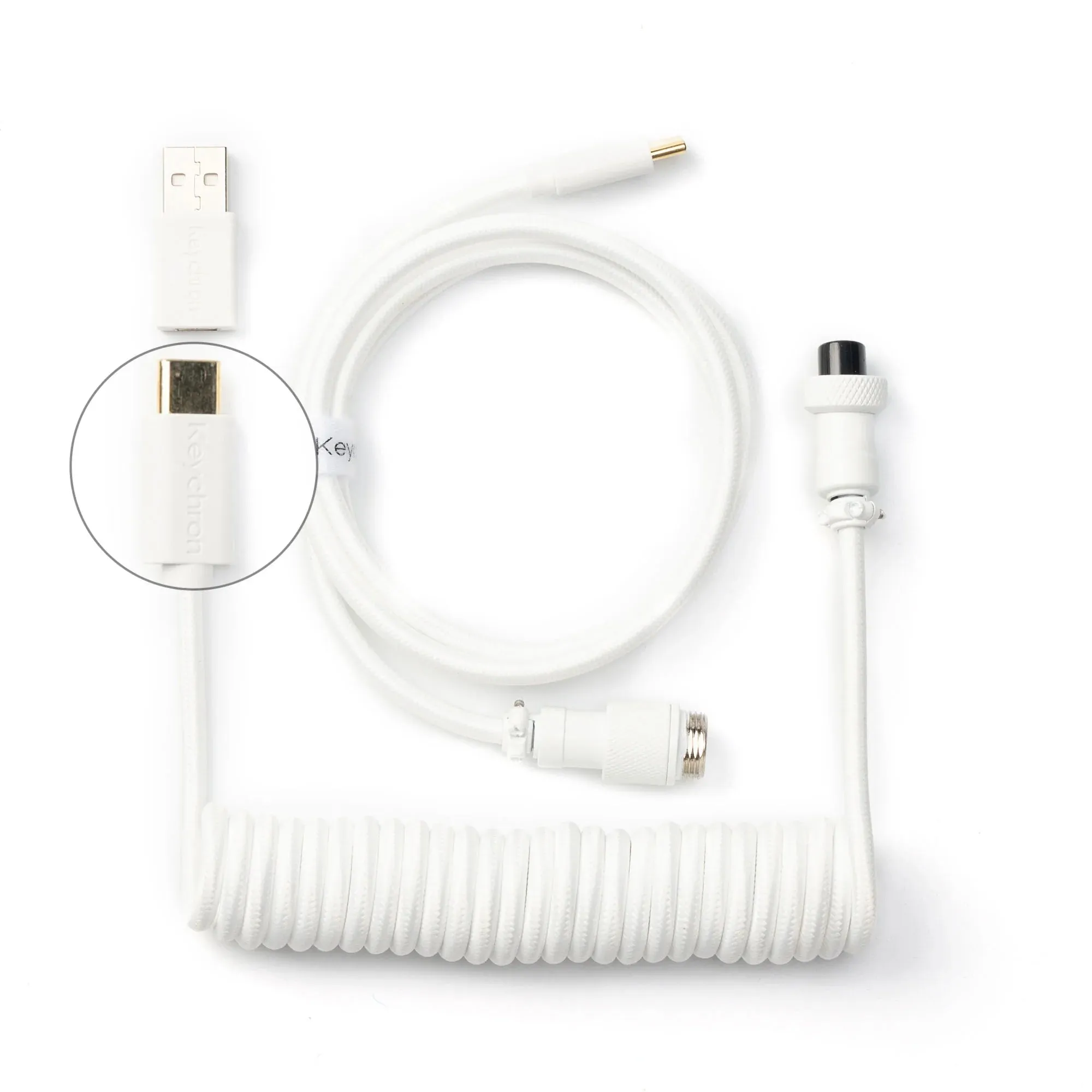 Keychron Coiled Aviator Cable -näppäimistön kierrekaapeli, valkoinen