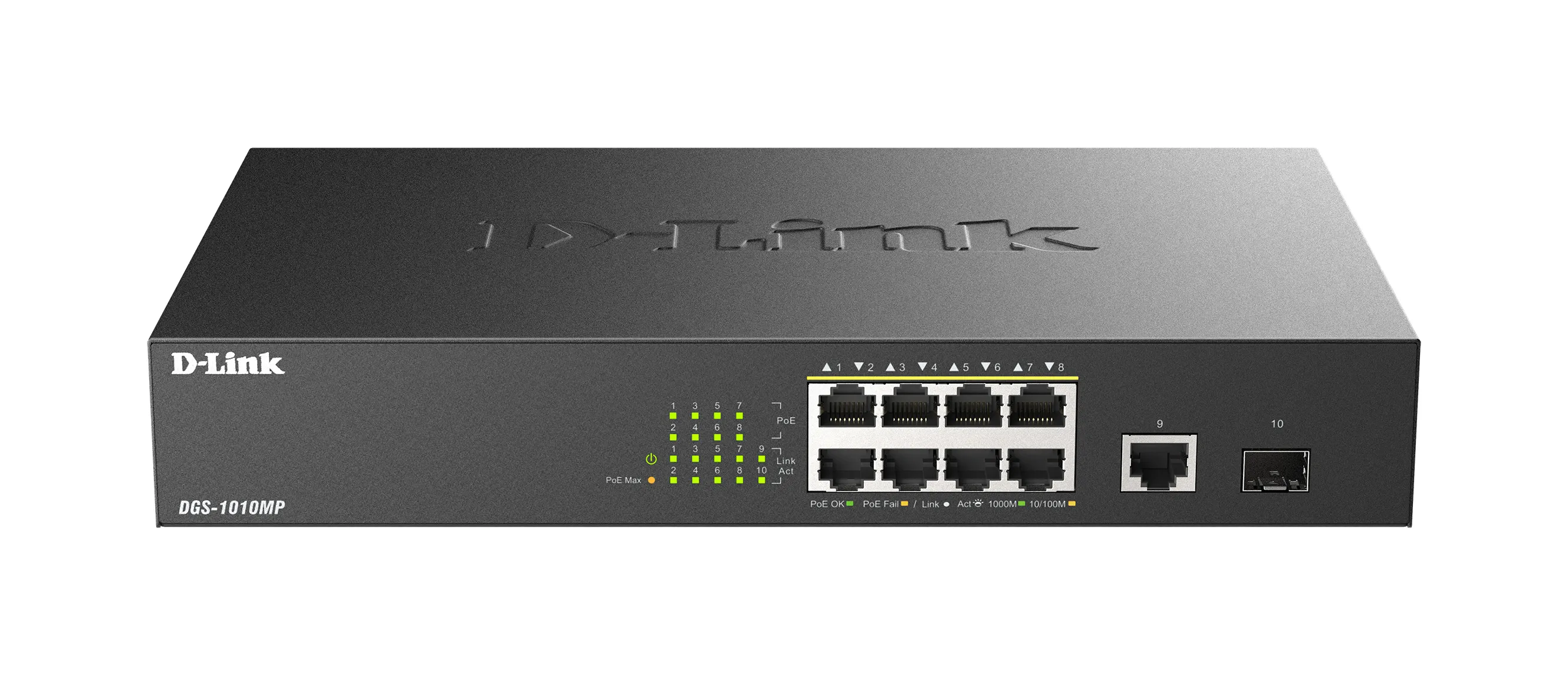 D-Link DGS-1010MP/E - 10-porttinen hallitsematon Gigabitin Power over Ethernet -kytkin, Musta