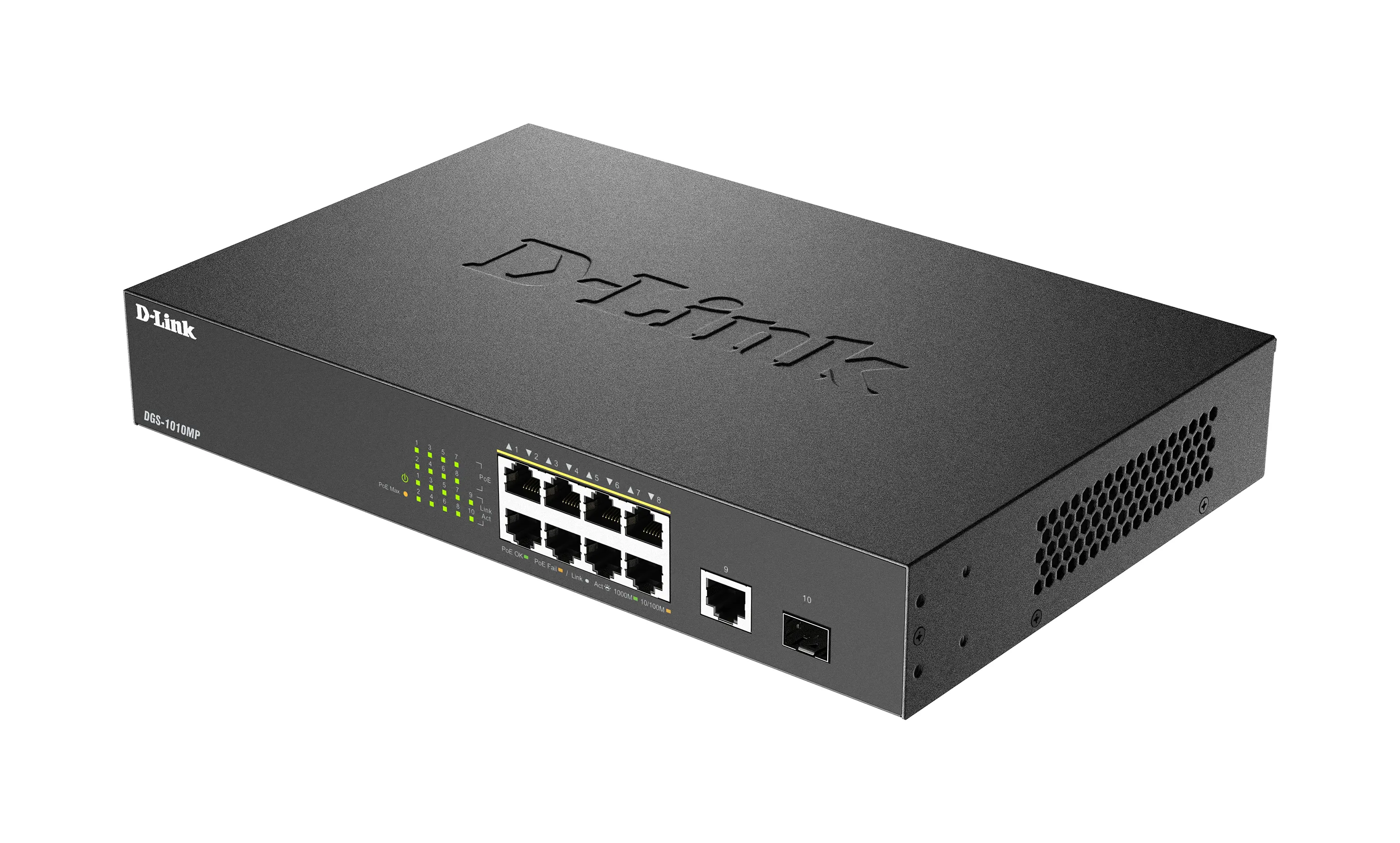D-Link DGS-1010MP/E - 10-porttinen hallitsematon Gigabitin Power over Ethernet -kytkin, Musta