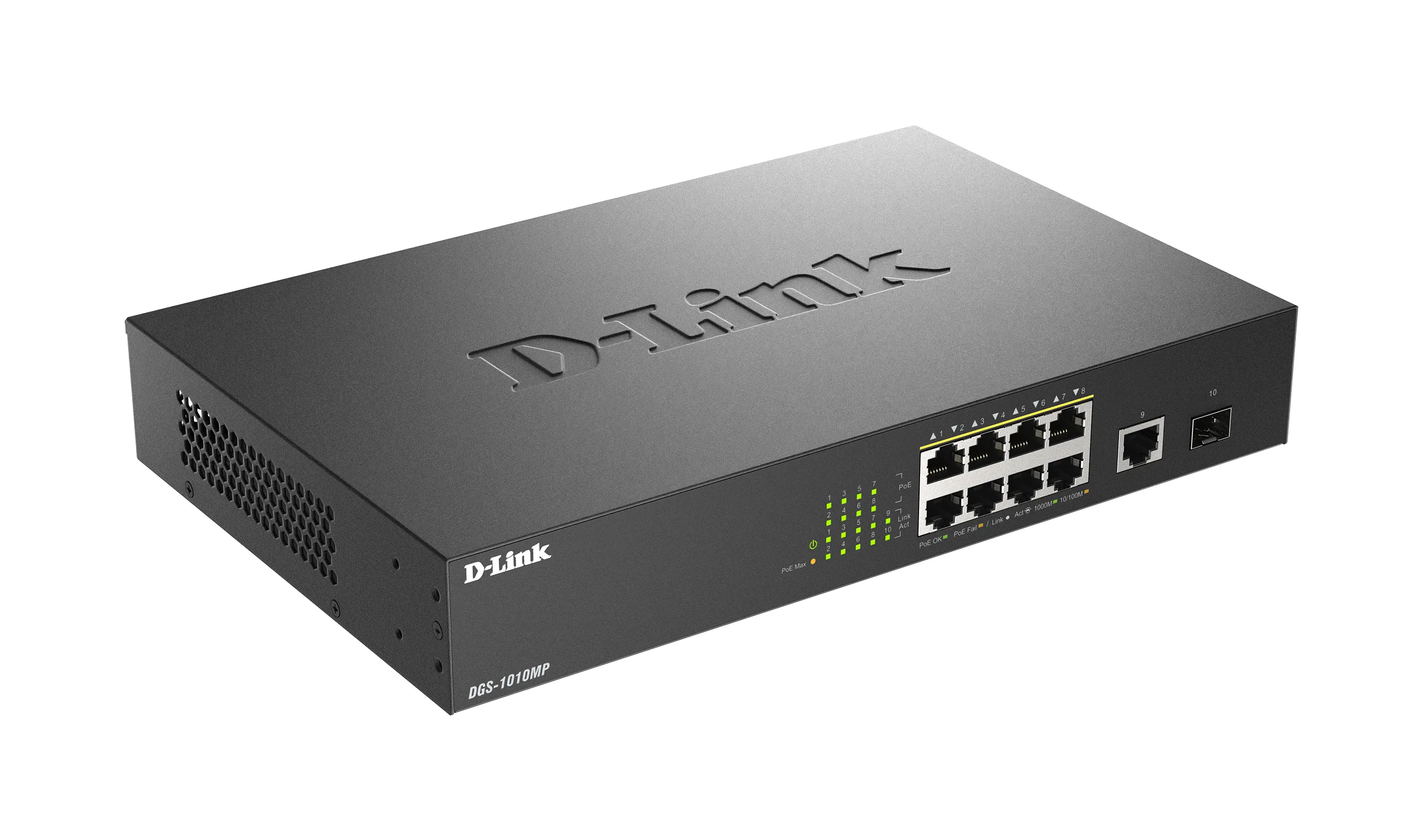 D-Link DGS-1010MP/E - 10-porttinen hallitsematon Gigabitin Power over Ethernet -kytkin, Musta
