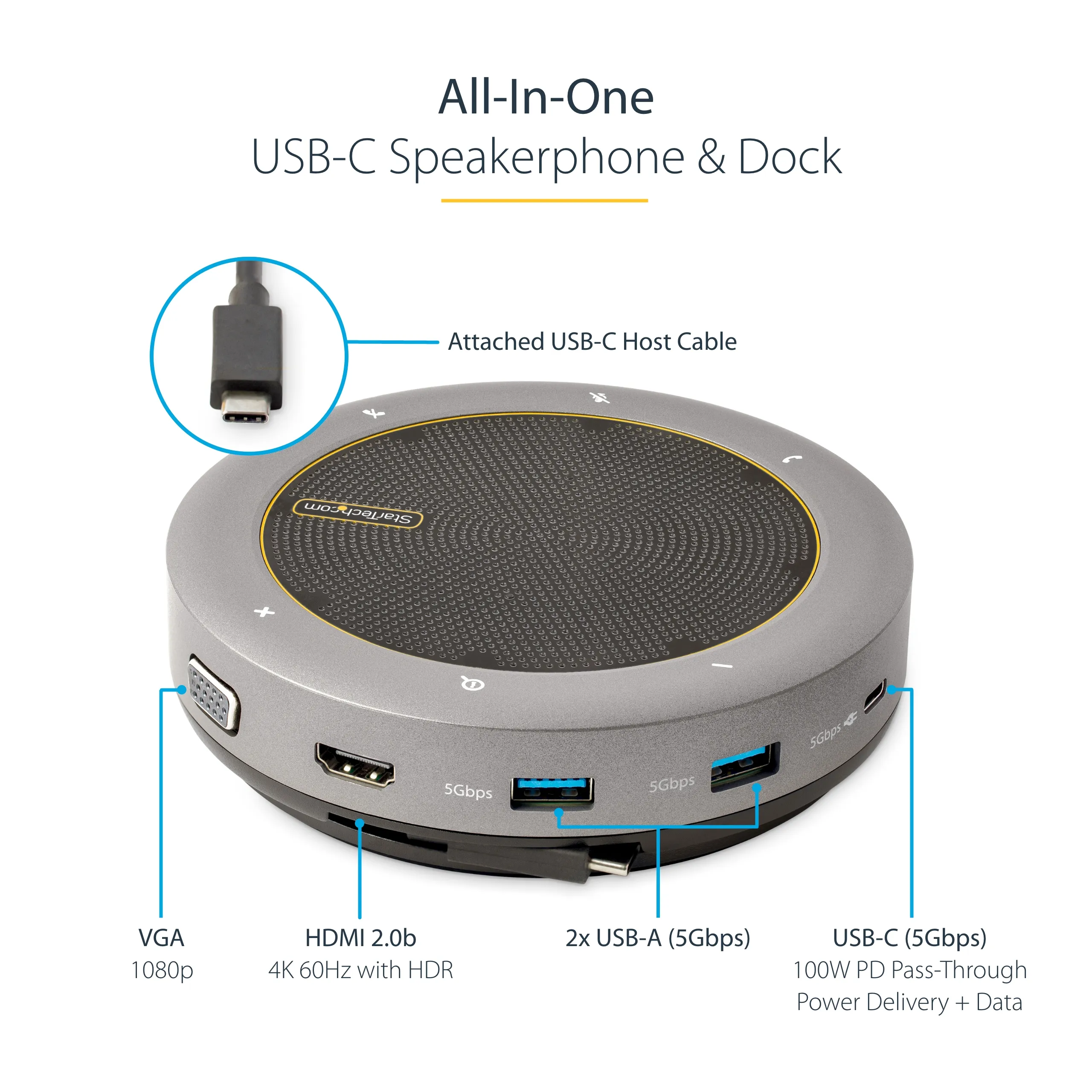 StarTech USB-C Mini Dock Wired Conference speaker, Grey