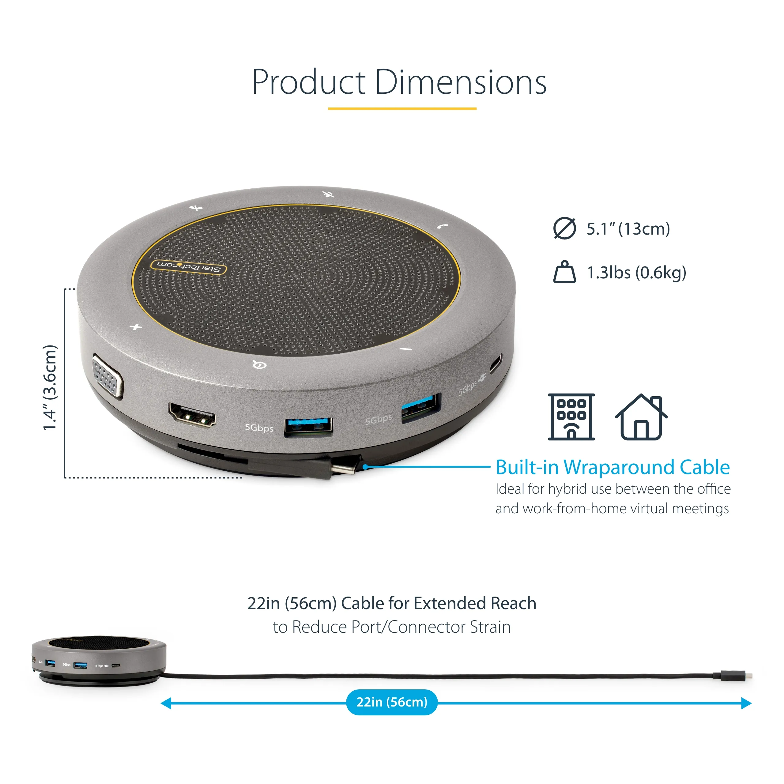StarTech USB-C Mini Dock Wired Conference speaker, Grey