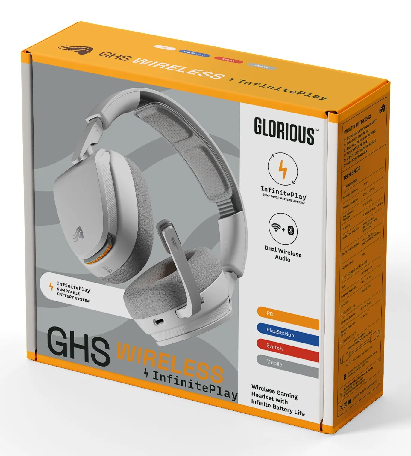 Glorious GHS InfinitePlay -langaton pelikuulokemikrofoni + latausteline, valkoinen