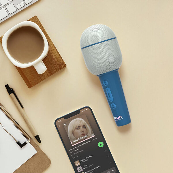 MOB Groovy 2.0 Wireless, Bluetooth Karaoke Microphone with Integrated Speaker, Blue