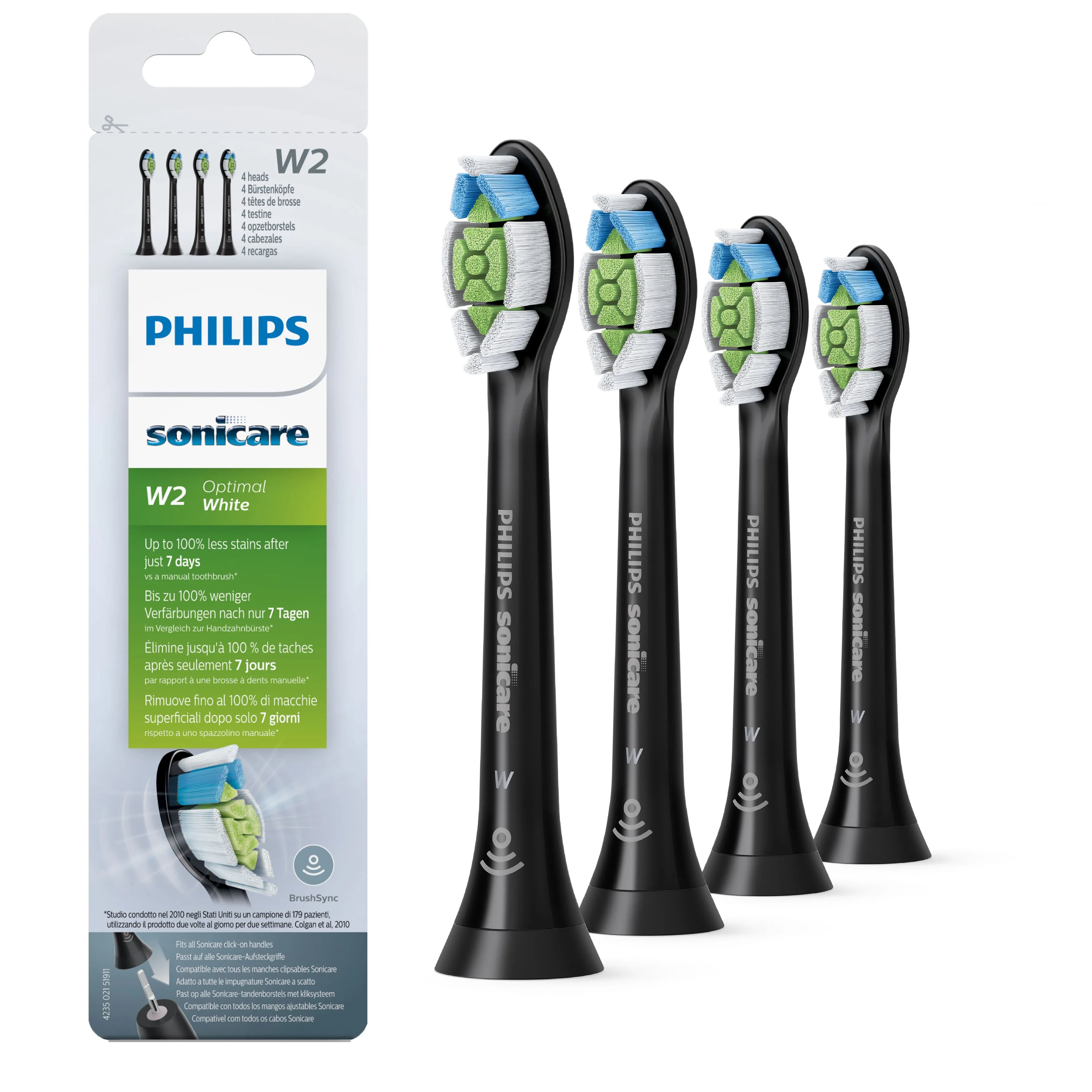 Philips Sonicare Optimal White 4 st ers&auml;ttningsborsthuvuden, Svart