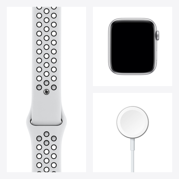 Apple Watch Nike Series 6 GPS + Cellular, 44mm Silver Aluminium Case with Pure Platinum/Black Nike Sport Band - Regular
