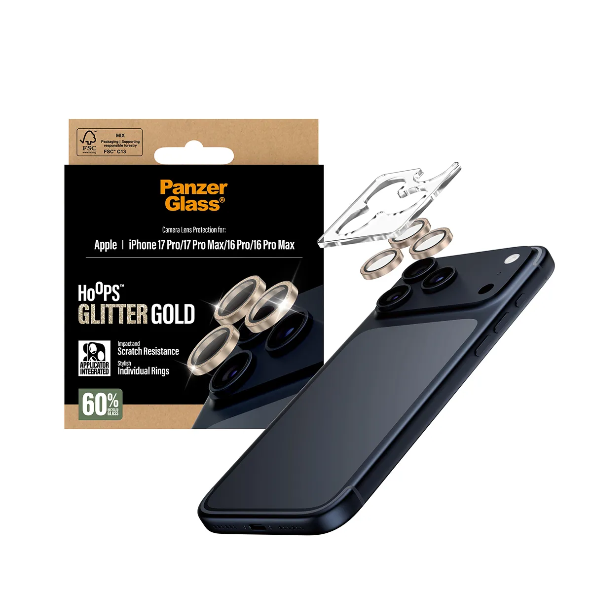 Panzerglass iPhone 17 Pro / 17 Pro Max - lens protector, Hoopsglitter Gold