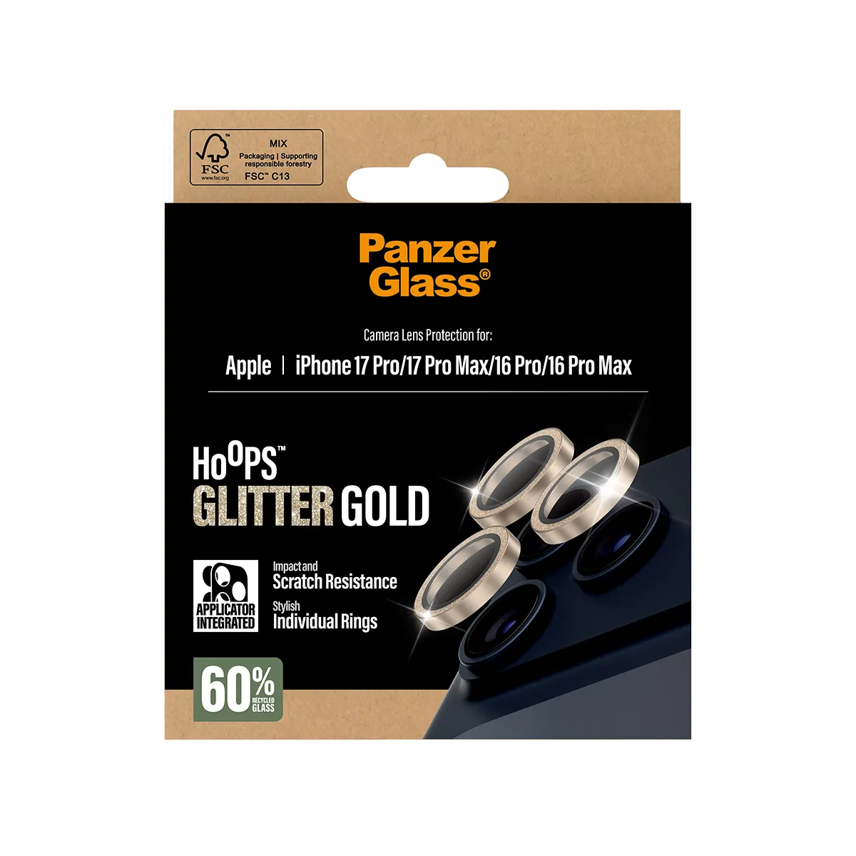 Panzerglass iPhone 17 Pro / 17 Pro Max - lens protector, Hoopsglitter Gold