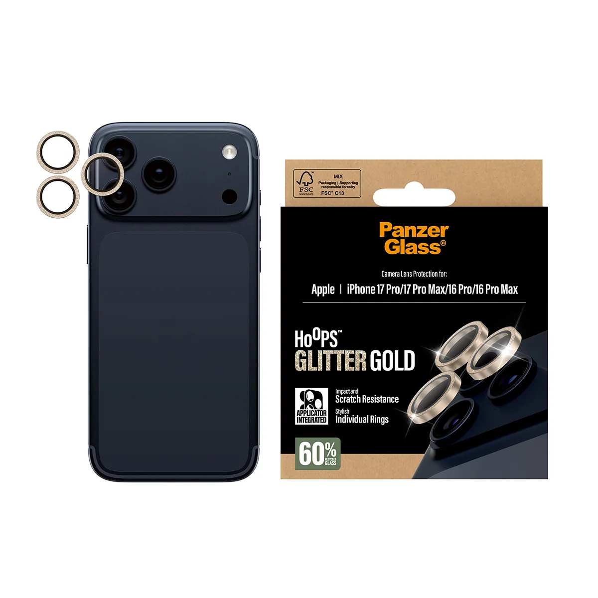 Panzerglass iPhone 17 Pro / 17 Pro Max - lens protector, Hoopsglitter Gold