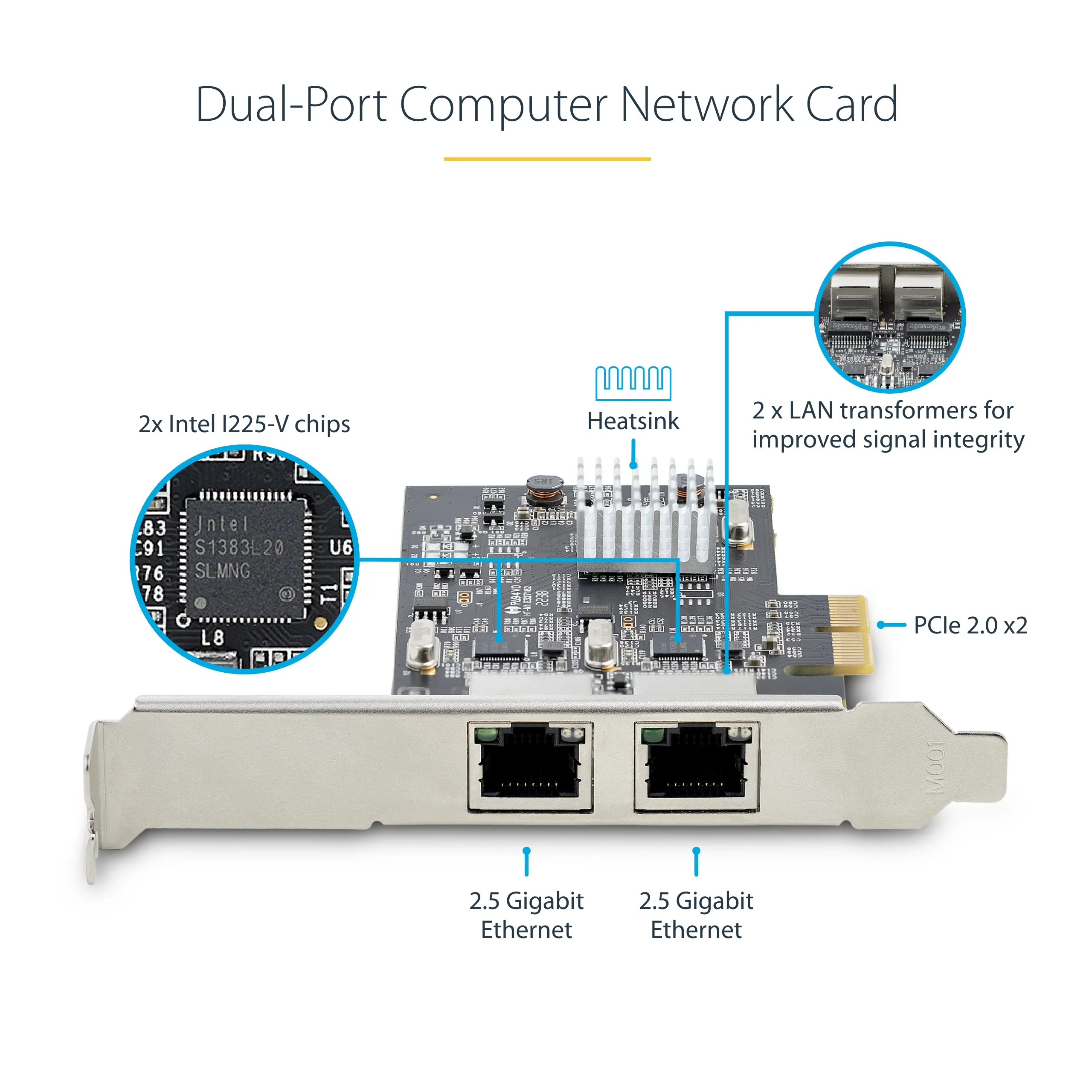 STARTECH.COM 2-Port 2.5G NBASE-T PCIe Network Card Computer Network Card Interface Intel I225-V MultiGigabit NIC Dual Desktop Ethern