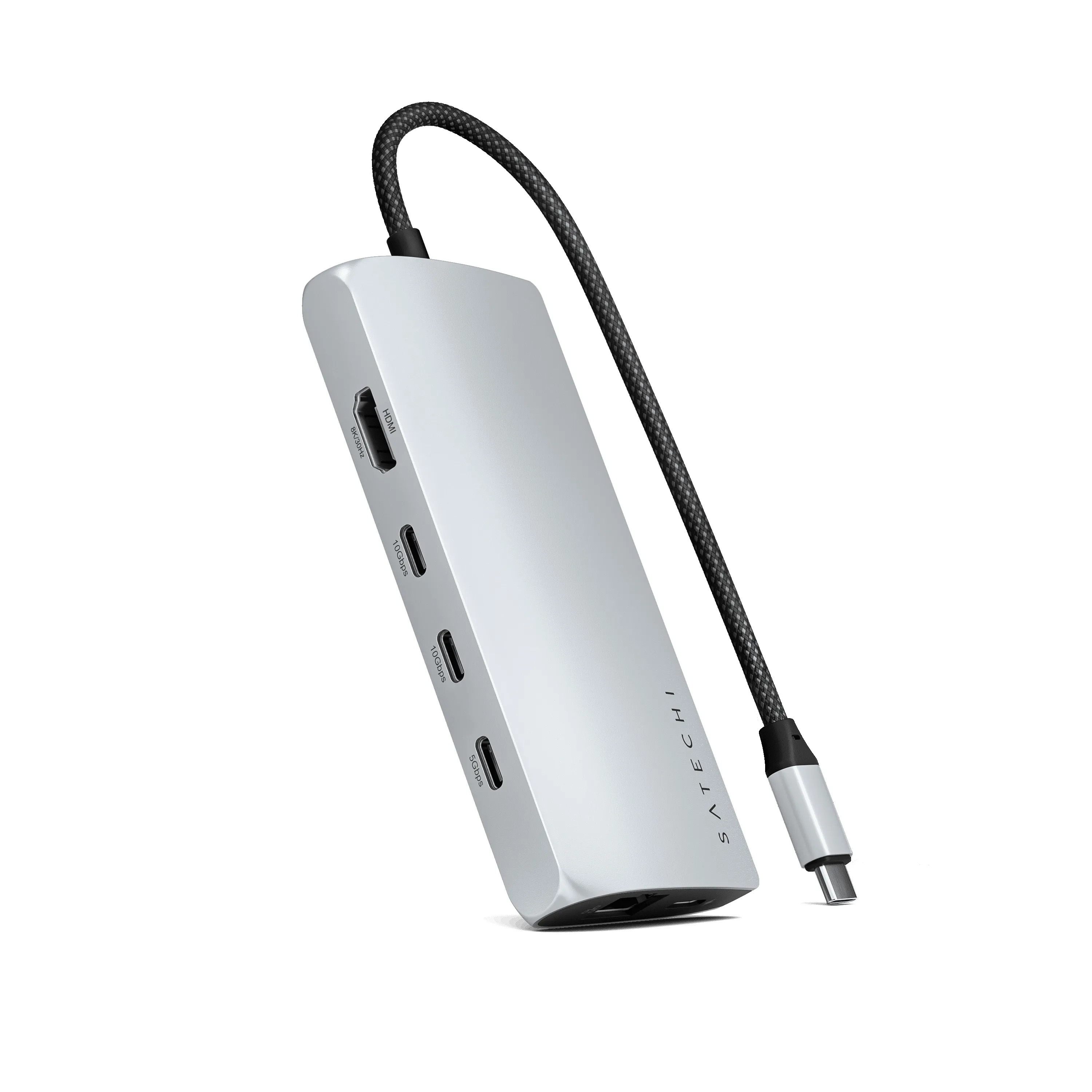 Satechi USB-C-moniporttisovitin 8K ja Ethernet V3 - hopea