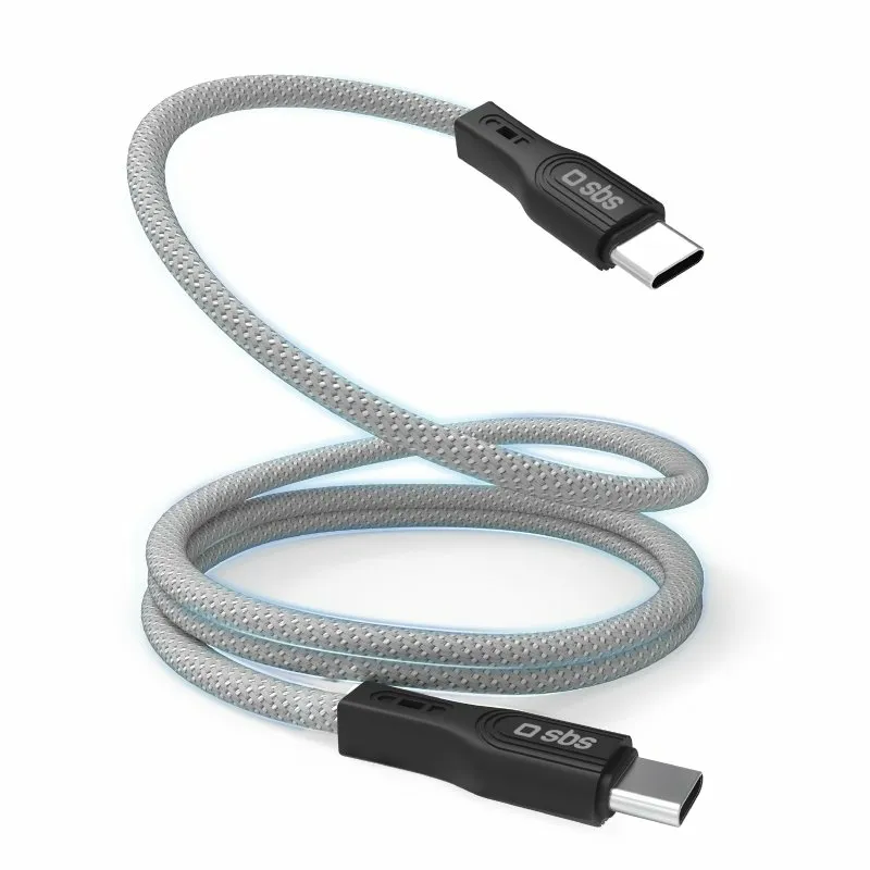SBS TECABLETCCMAG magnetisk fl&auml;tad USB-C kabel, 60 W, 1 m, svart/silver