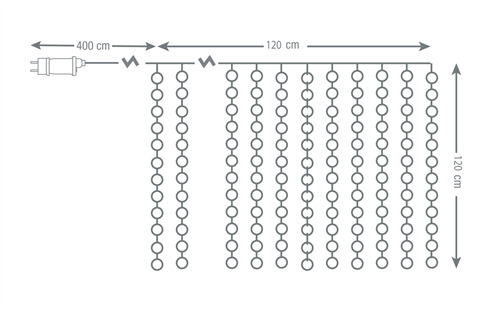Curtain lights, 120x120 cm, 4m, adapter,240LED, WW