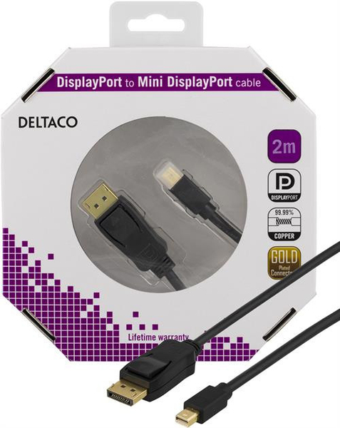 Deltaco  DisplayPort – Mini DisplayPort 1.2 - kabel, 2 m, Svart