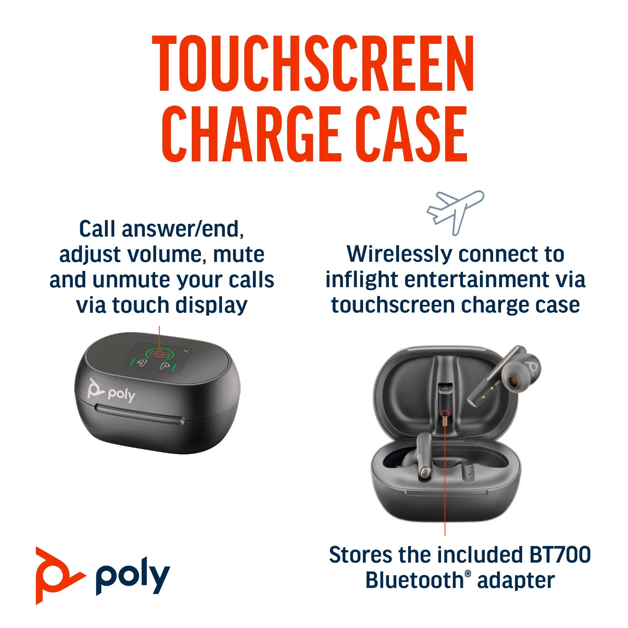 POLY VOYAGER FREE 60+ UC WITH TOUCHSCREEN CHARGE CASE USB-C F60TR F60TL F60T CBF60+ BT700C BLACK WW