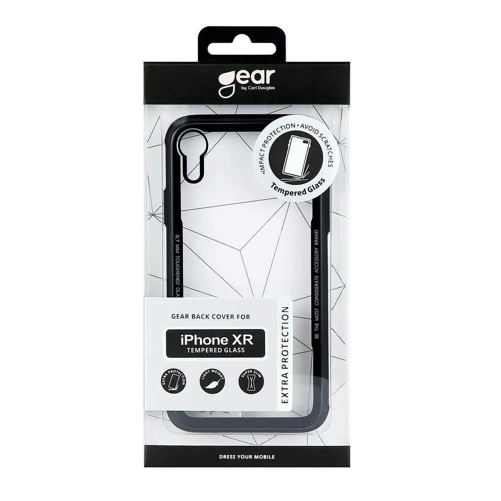 GEAR Tempered Glass Case, iPhone Xr -suojakuori, Musta