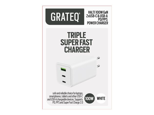 GRATEQ HALTI 100W GaN - Sein&auml;laturi, Valkoinen