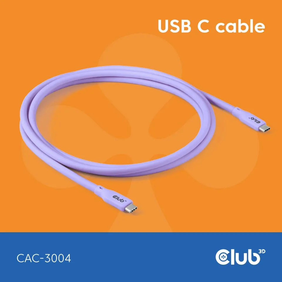 Club 3D USB-C - USB-C USB4 4K60Hz 240W -kaapeli, Violetti, 2m