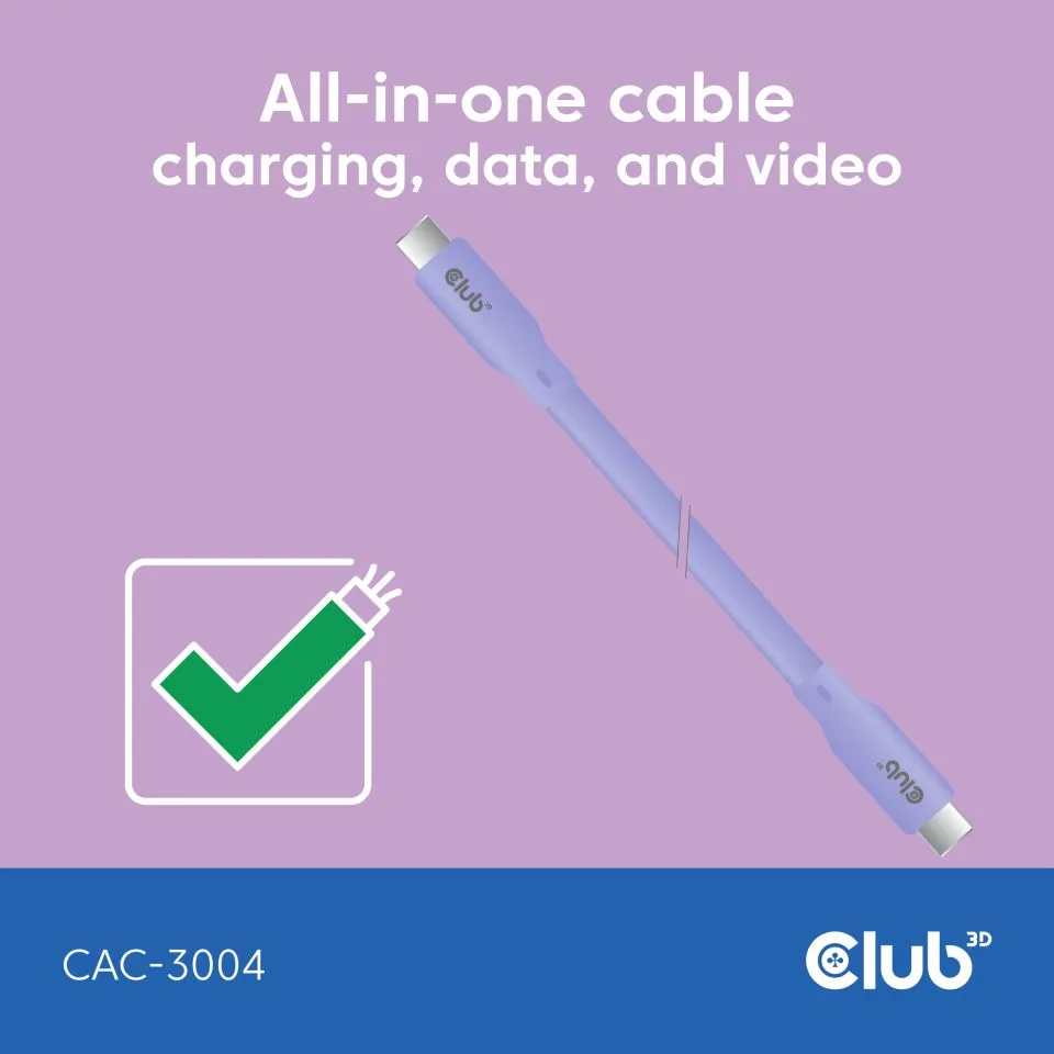 Club 3D USB-C - USB-C USB4 4K60Hz 240W -kaapeli, Violetti, 2m