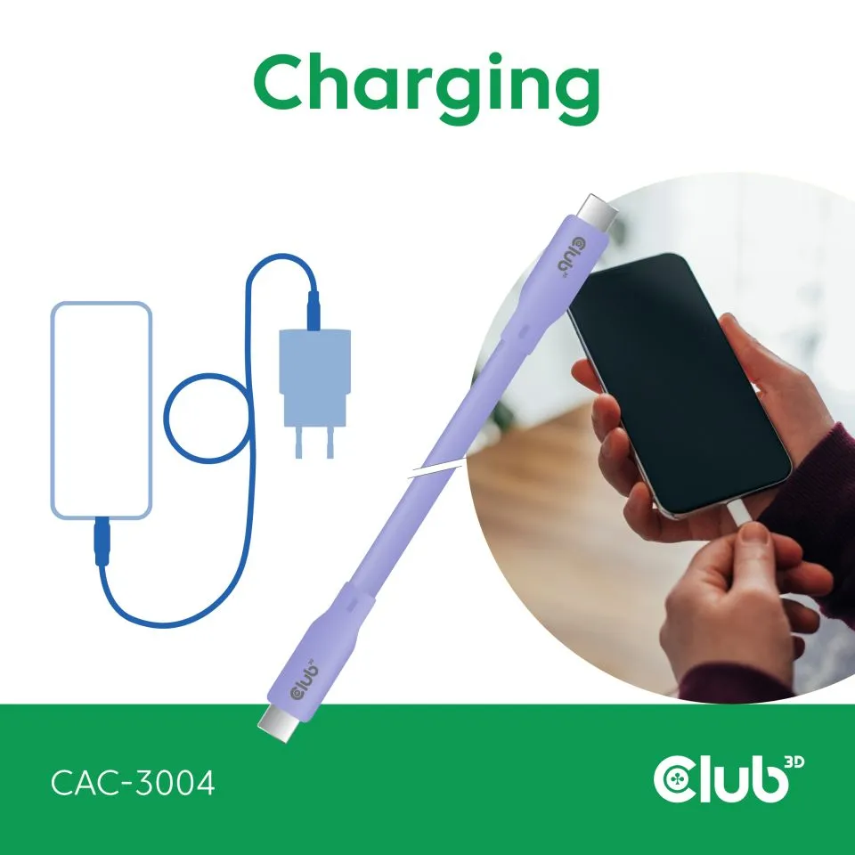 Club 3D USB-C - USB-C USB4 4K60Hz 240W -kaapeli, Violetti, 2m