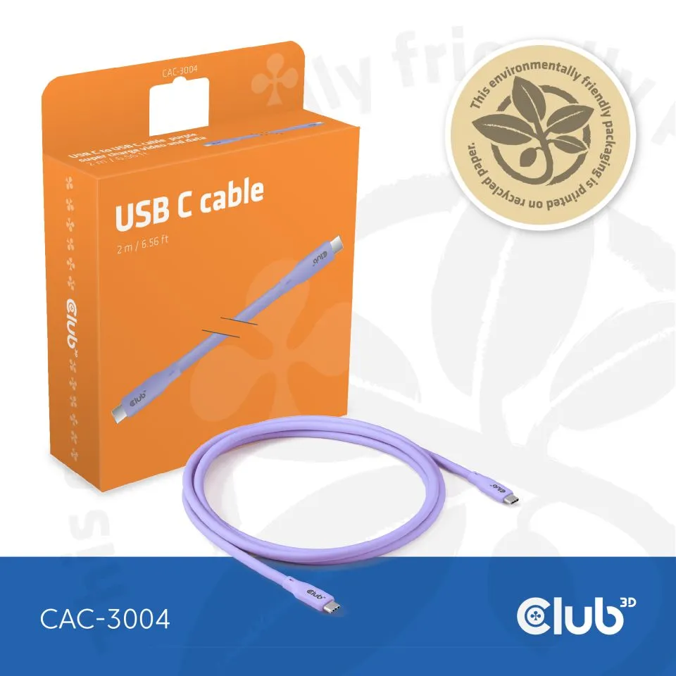 Club 3D USB-C - USB-C USB4 4K60Hz 240W -kaapeli, Violetti, 2m