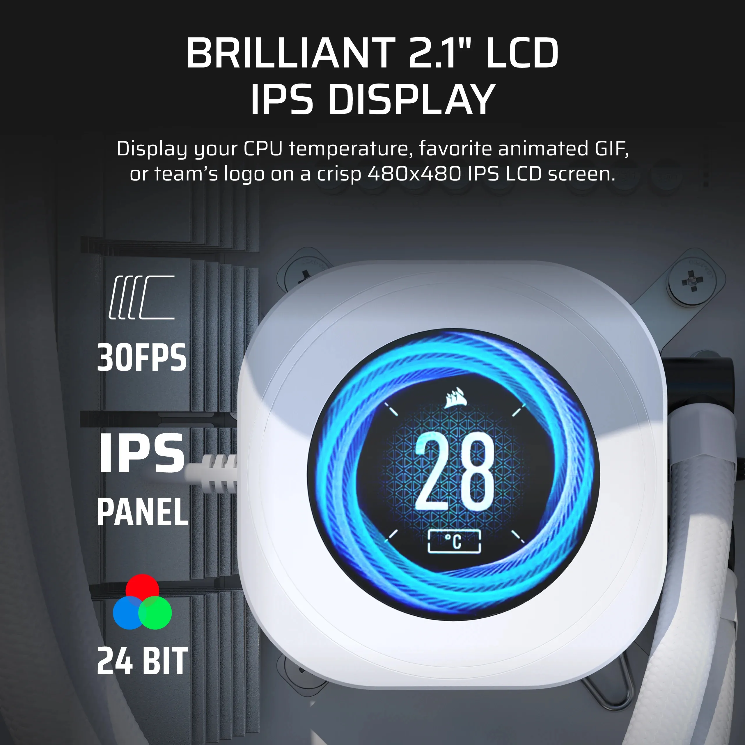 CORSAIR NAUTILUS RS LCD Screen Module, valkoinen