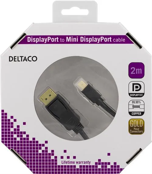 Deltaco  DisplayPort – Mini DisplayPort 1.2 -kaapeli, 2 m, Musta