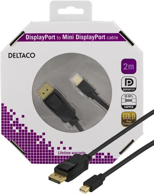 Deltaco  DisplayPort &ndash; Mini DisplayPort 1.2 - cable, 2 m, Black