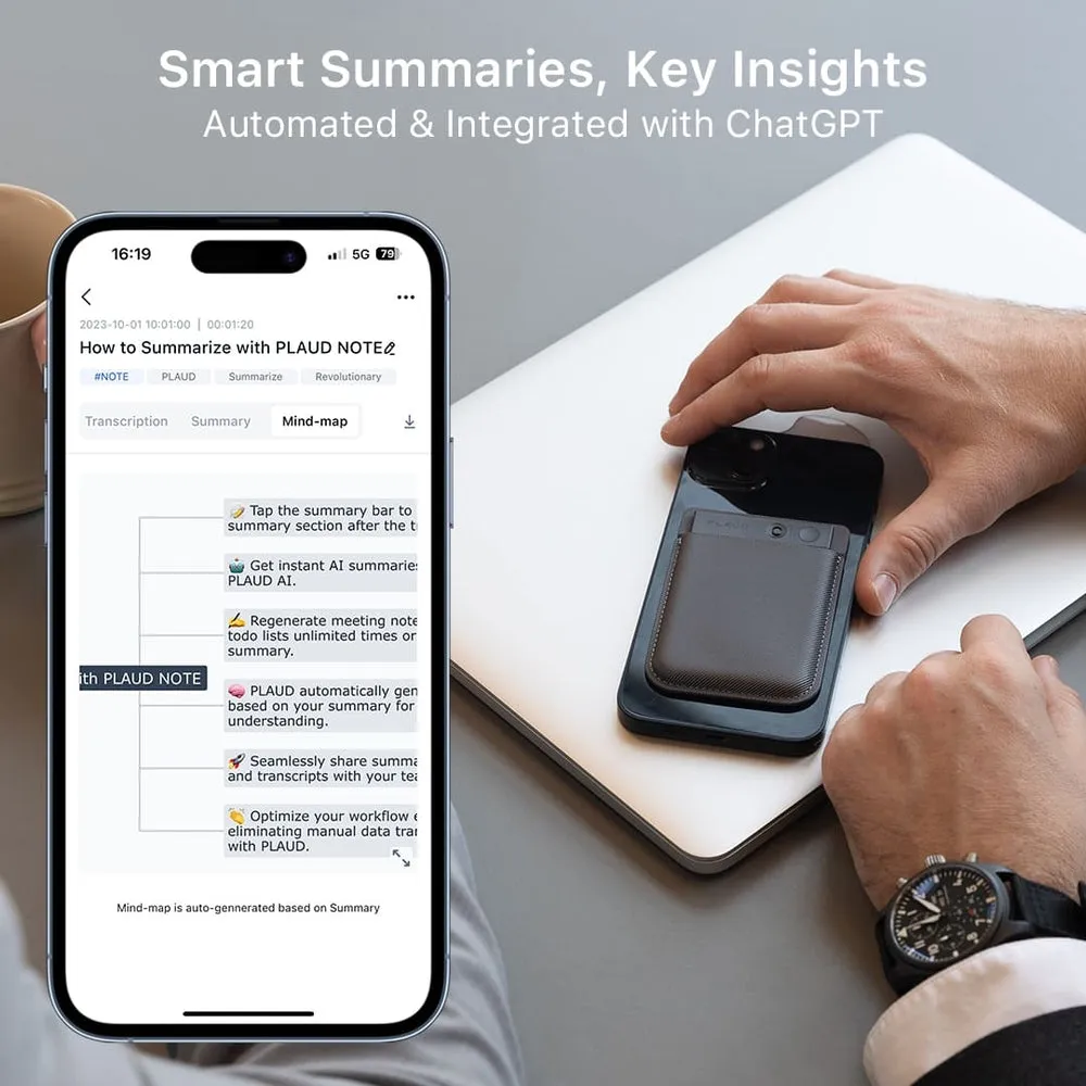 PLAUD NOTE AI-R&ouml;stavl&auml;sare Silver - AI-transkribering i 112 spr&aring;k, 30-timmars batteritid och premium design