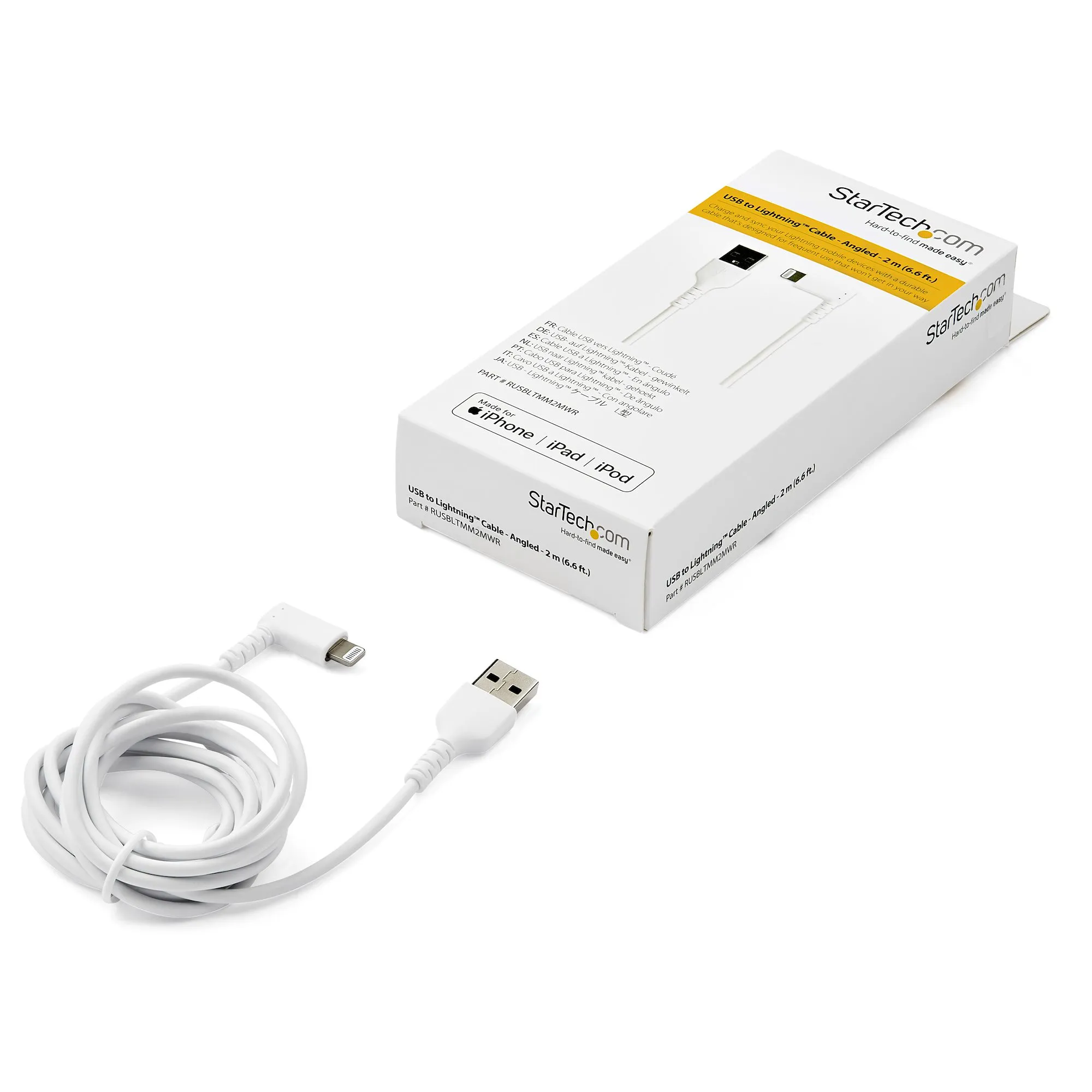 Startech Angled USB-A - Lightning - cable, 2 m, White