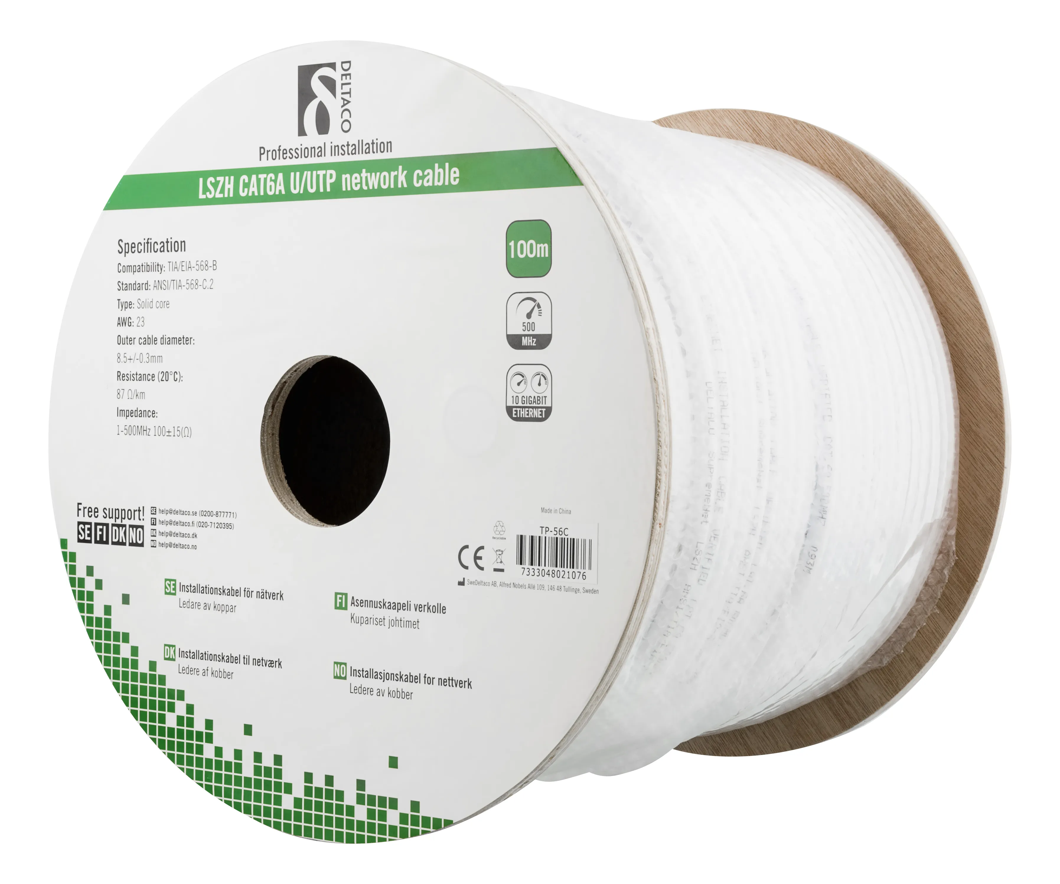 Deltaco Cat6a U/UTP - network installation cable, 100 m, White