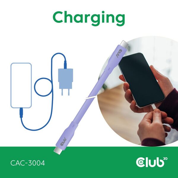 Club 3D USB-C - USB-C USB4 4K60Hz 240W -kaapeli, Violetti, 2m