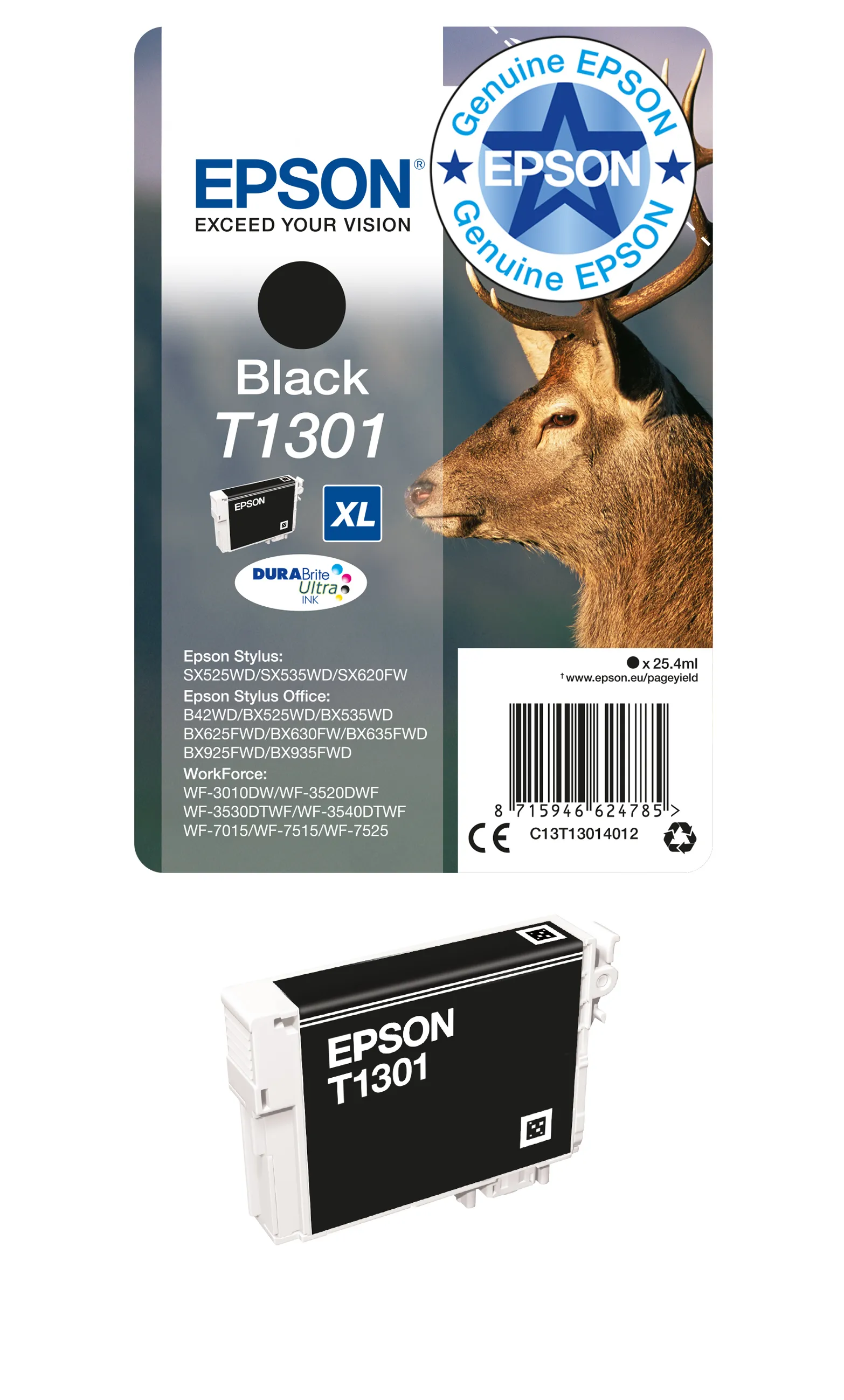 Epson T1301XL-mustekasetti, 25.4 ml, musta