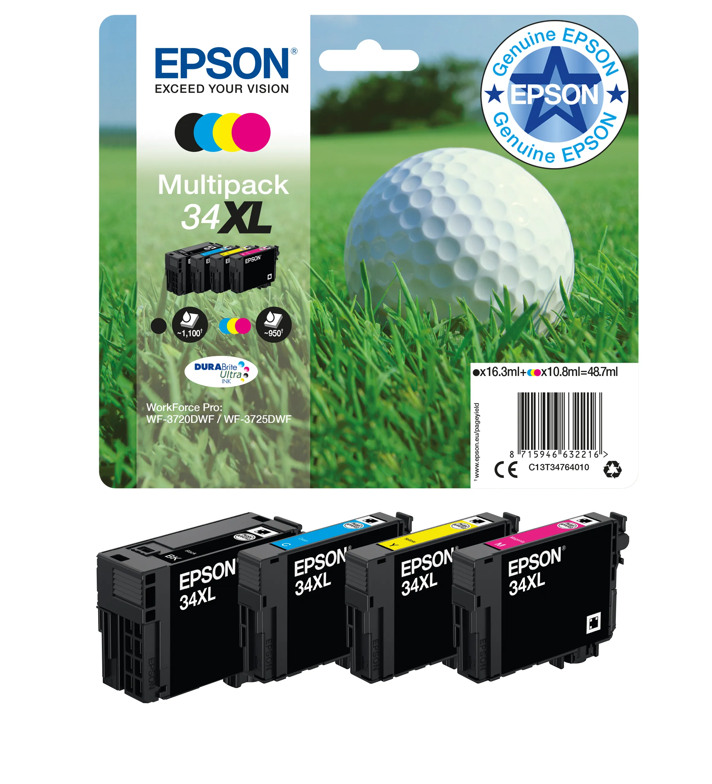 Epson DURABrite Ultra 34XL -mustekasettipakkaus, musta/syaani/magenta/keltainen, 4 kpl